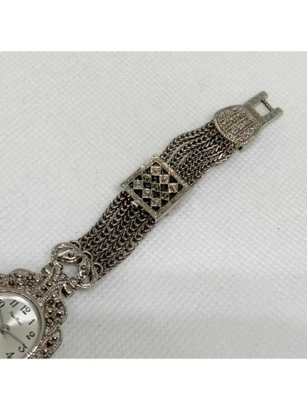 Pierre Nicol Marcasite silver tone women’s watch  23mm quartz 7.5” running